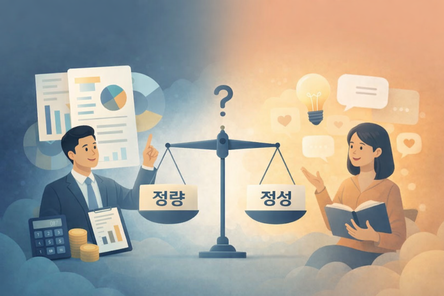 정량 분석과 정성 분석의 균형을 표현한 커버 이미지